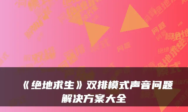 《绝地求生》双排模式声音问题解决方案大全