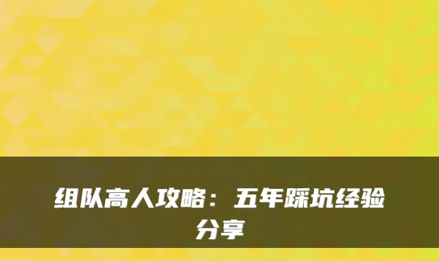 组队高人攻略：五年踩坑经验分享