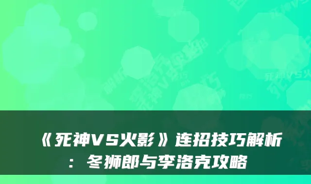 《死神VS火影》连招技巧解析：冬狮郎与李洛克攻略