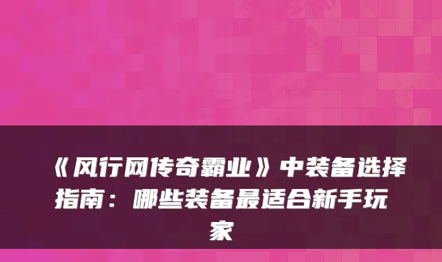 《风行网传奇霸业》中装备选择指南：哪些装备最适合新手玩家