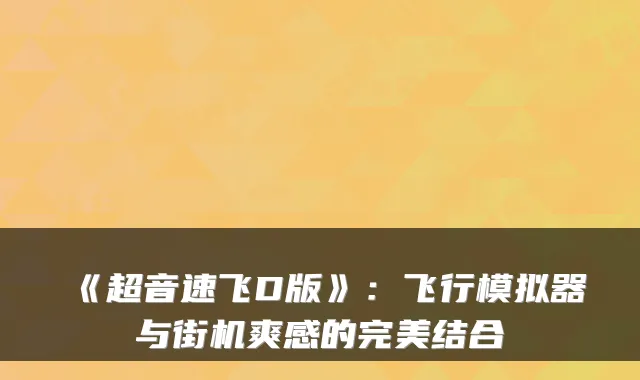 《超音速飞D版》：飞行模拟器与街机爽感的结合