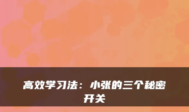 高效学习法：小张的三个秘密开关