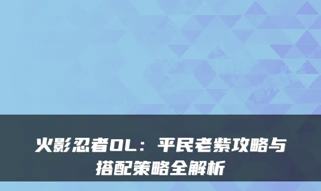火影忍者OL：平民老紫攻略与搭配策略全解析