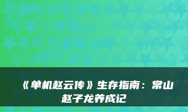 《单机赵云传》生存指南：常山赵子龙养成记