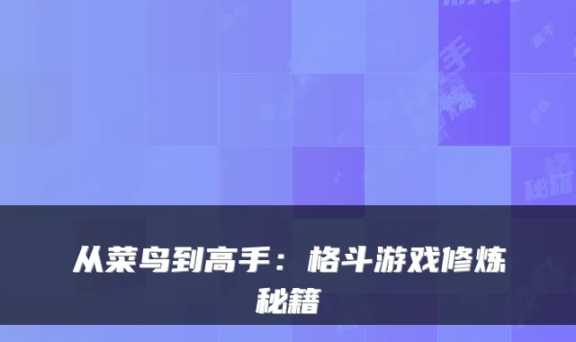 从菜鸟到高手：格斗游戏修炼秘籍