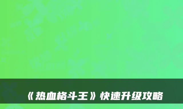 《热血格斗王》快速升级攻略