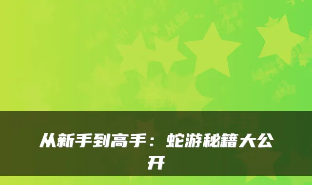 从新手到高手：蛇游秘籍大公开