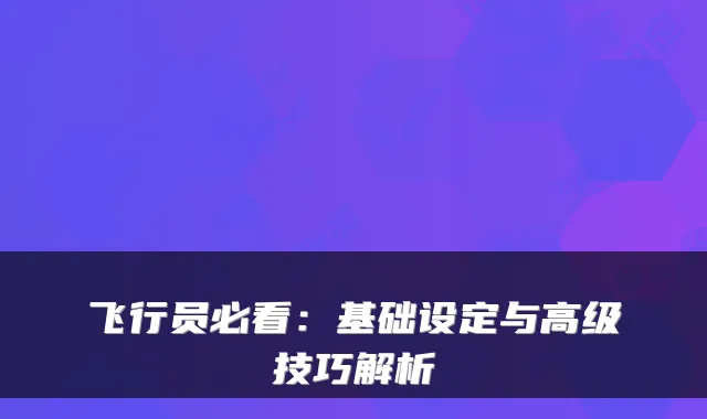 飞行员必看：基础设定与高级技巧解析