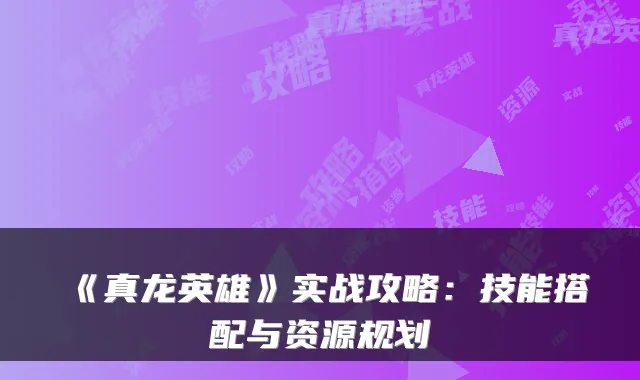 《真龙英雄》实战攻略：技能搭配与资源规划