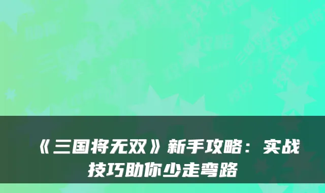 《三国将无双》新手攻略：实战技巧助你少走弯路