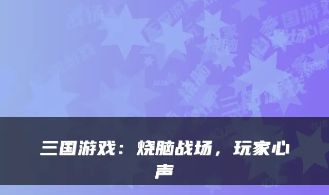 三国游戏：烧脑战场，玩家心声