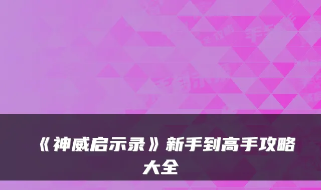 《神威启示录》新手到高手攻略大全