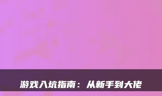 游戏入坑指南：从新手到大佬