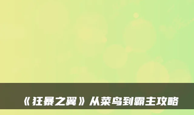 《狂暴之翼》从菜鸟到霸主攻略