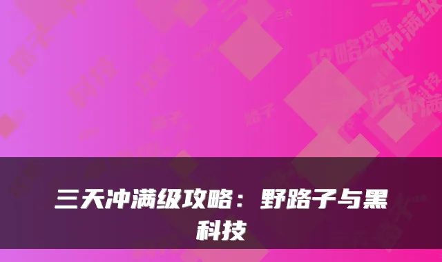 三天冲满级攻略:野路子与黑科技