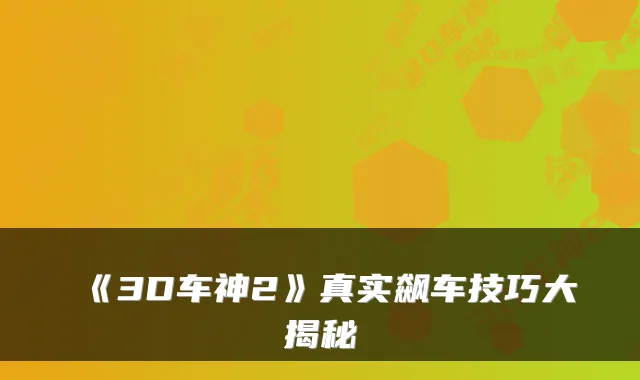 《3D车神2》真实飙车技巧大揭秘