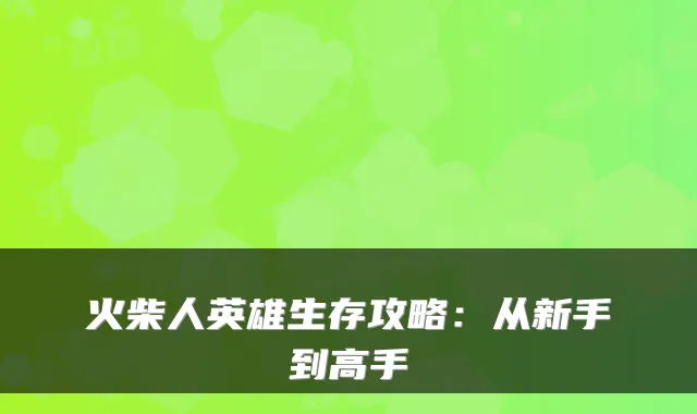 火柴人英雄生存攻略：从新手到高手