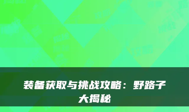 装备获取与挑战攻略：野路子大揭秘