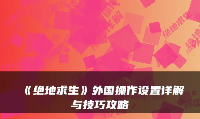 《绝地求生》外国操作设置详解与技巧攻略