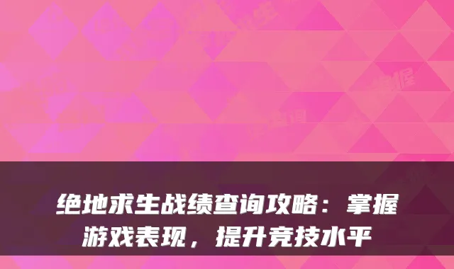 绝地求生战绩查询攻略：掌握游戏表现，提升竞技水平