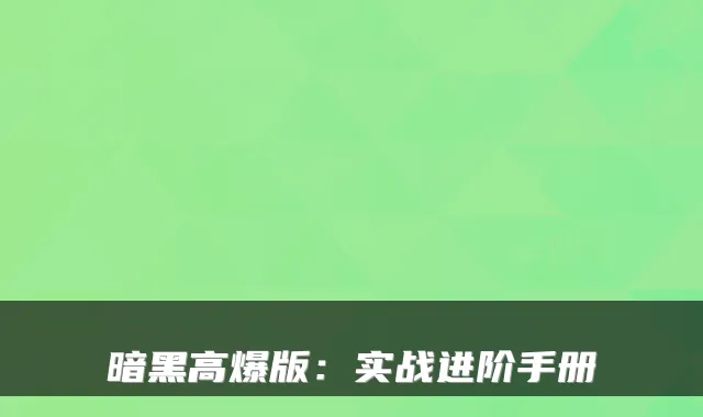 暗黑高爆版：实战进阶手册