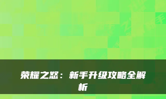 荣耀之怒:新手升级攻略全解析