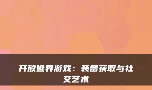 开放世界游戏：装备获取与社交艺术