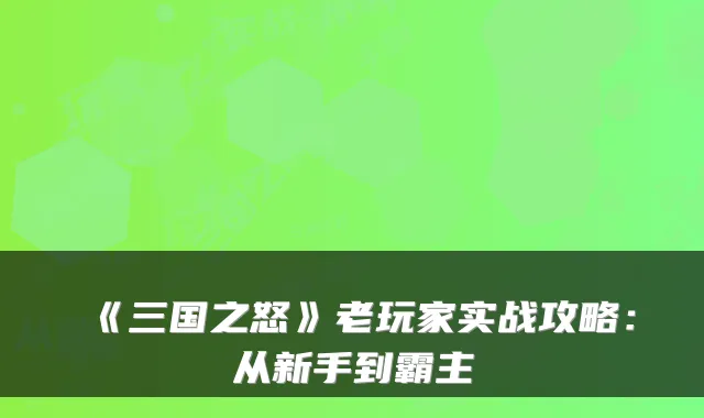 《三国之怒》老玩家实战攻略：从新手到霸主