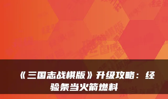 《三国志战棋版》升级攻略：经验条当火箭燃料