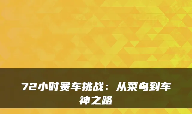 72小时赛车挑战：从菜鸟到车神之路
