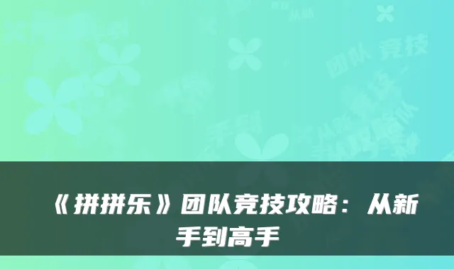 《拼拼乐》团队竞技攻略：从新手到高手
