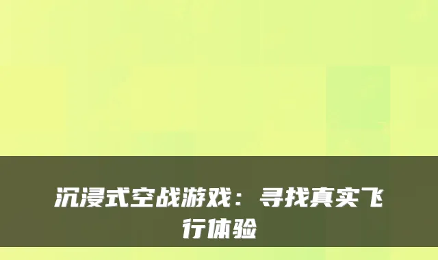 沉浸式空战游戏:寻找真实飞行体验