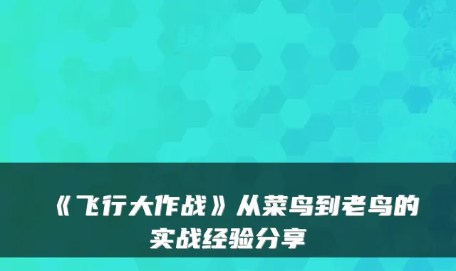 《飞行大作战》从菜鸟到老鸟的实战经验分享
