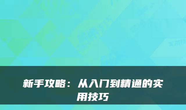 新手攻略：从入门到精通的实用技巧