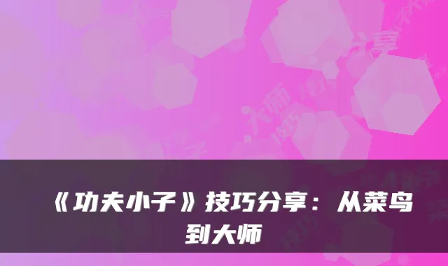 《功夫小子》技巧分享：从菜鸟到大师