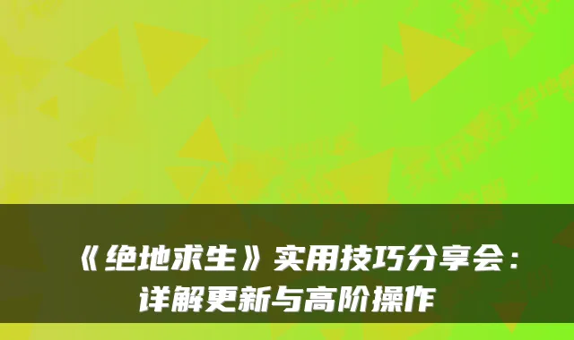 《绝地求生》实用技巧分享会：详解更新与高阶操作