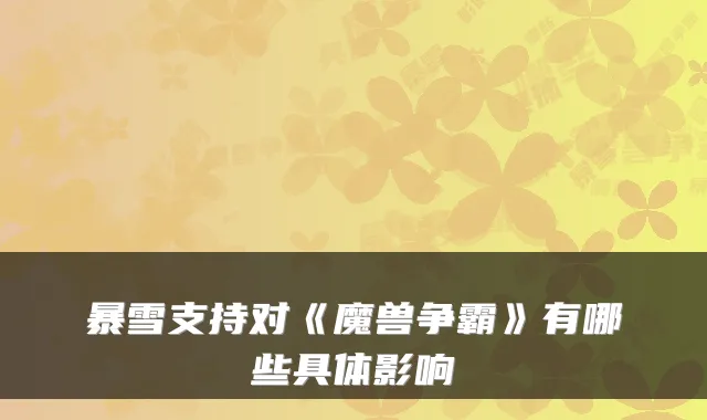 暴雪支持对《魔兽争霸》有哪些具体影响