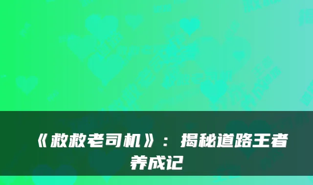 《救救老司机》:揭秘道路王者养成记