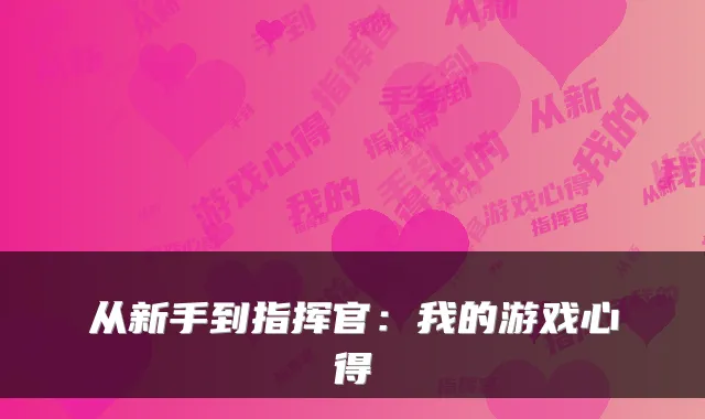 从新手到指挥官：我的游戏心得