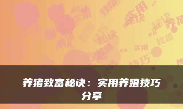 养猪致富秘诀：实用养殖技巧分享