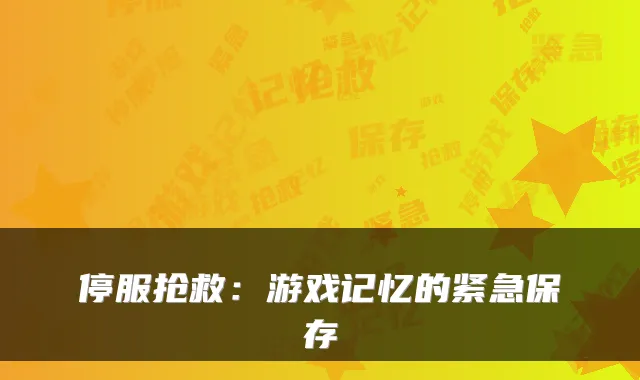 停服抢救：游戏记忆的紧急保存