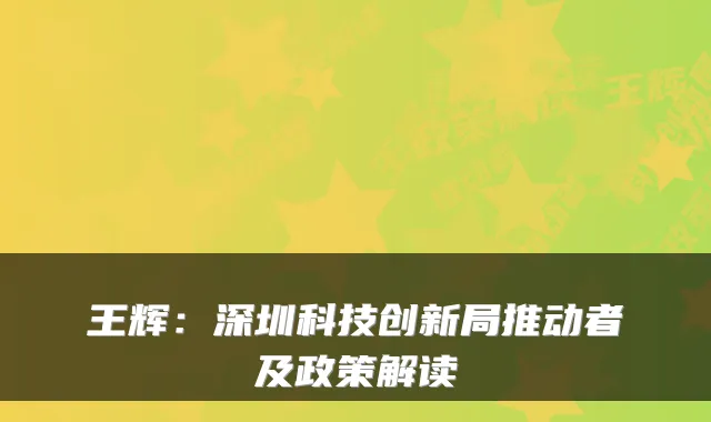 王辉：深圳科技创新局推动者及政策解读