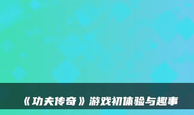 《功夫传奇》游戏初体验与趣事