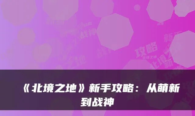 《北境之地》新手攻略：从萌新到战神