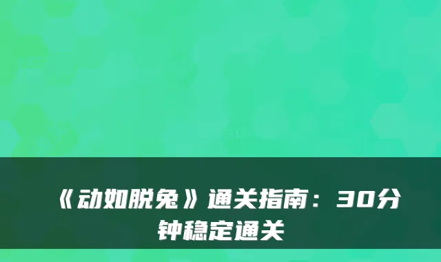 《动如脱兔》通关指南：30分钟稳定通关