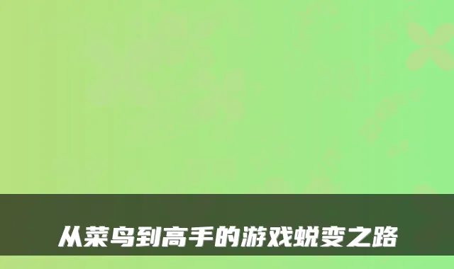 从菜鸟到高手的游戏蜕变之路
