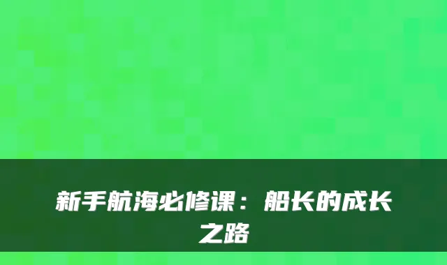 新手航海必修课:船长的成长之路