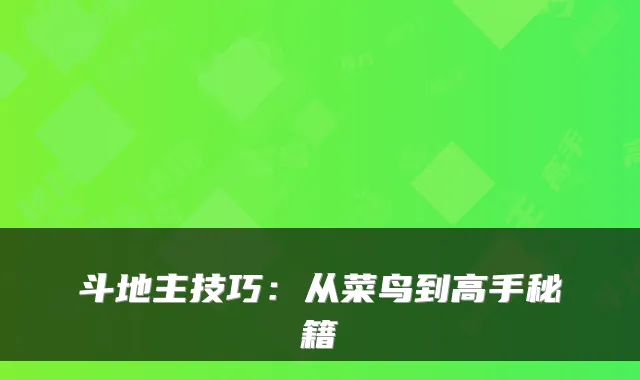 斗地主技巧：从菜鸟到高手秘籍