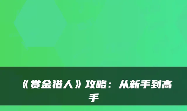 《赏金猎人》攻略：从新手到高手