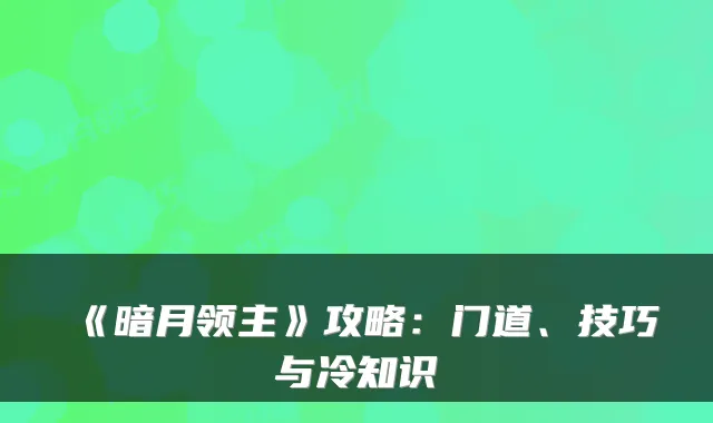《暗月领主》攻略：门道、技巧与冷知识